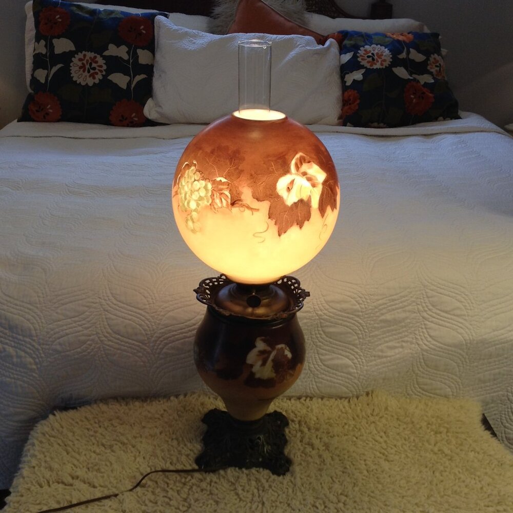VTG Gone with the Wind Parlor Lamp Victorian Hand Painted Oil - Electric convers - Picture 6 of 10